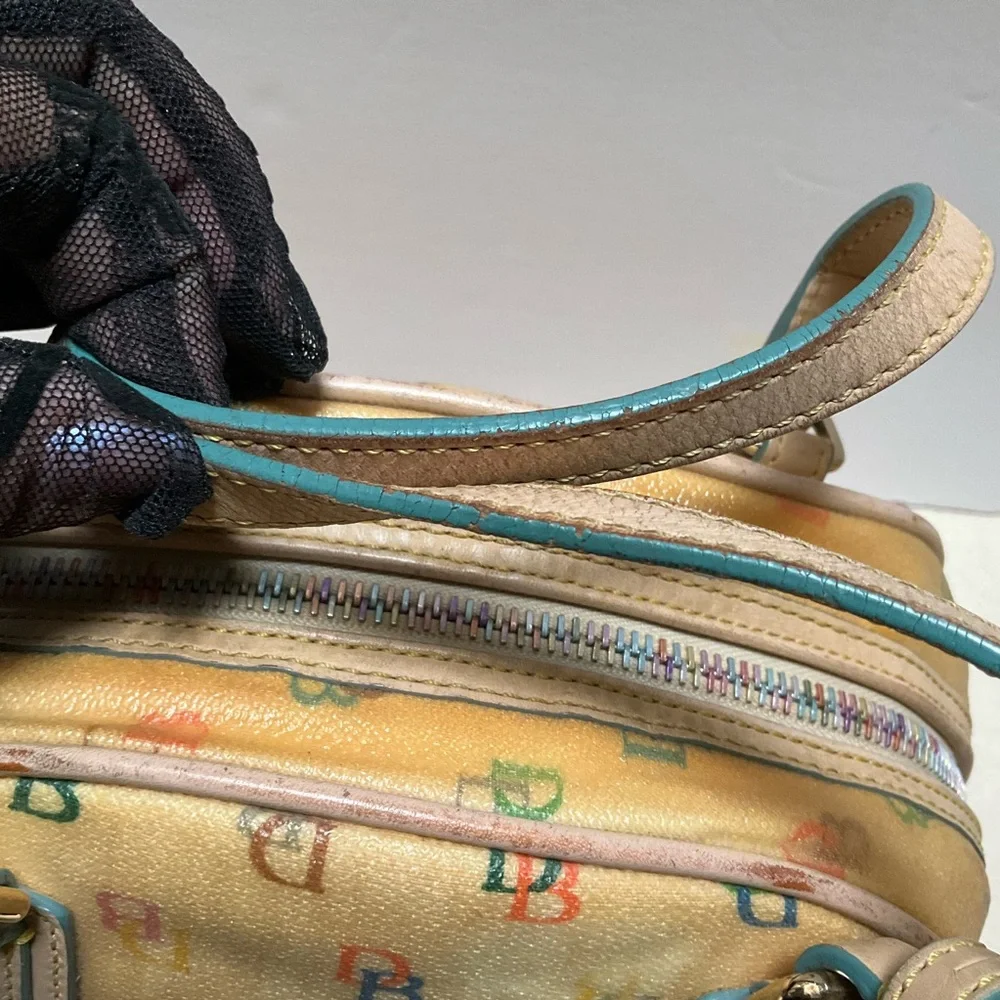 Dooney and Bourke Rainbow Bowler Canvas Y2K Vintage Boston Bag Yellow Mini Dome